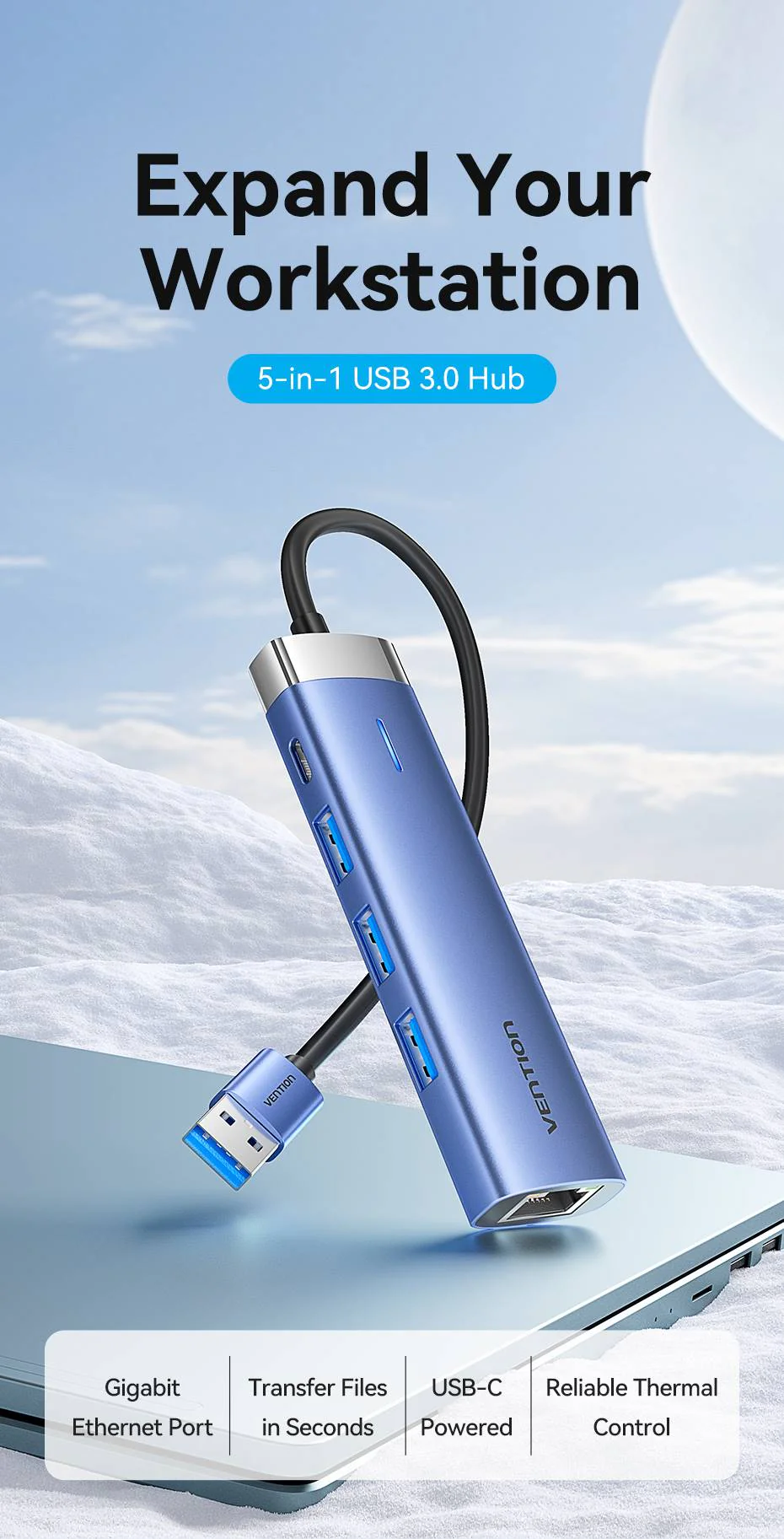 Vention 5 in 1 USB 3.0 Hub - TGFSB - Image 2